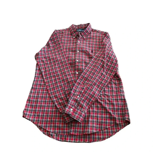 Ralph Lauren Men's Red Tartan Twill Button Down Custom Fit Casual Shirt Size L - Picture 1 of 6
